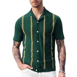 PJ Paul Jones Men's Vintage Striped Polo Shirts Casual Short Sleeve Knitwear M